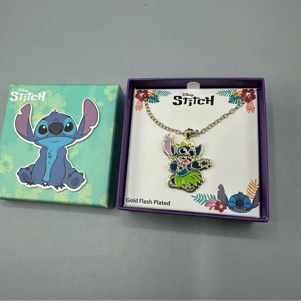 Disney Lilo and Stitch Yellow Gold Flash Plated Dancing Stitch Pendant Necklace